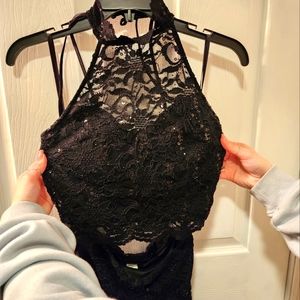 Black lace 2 piece top/skirt -  halter style top and pencil skirt.